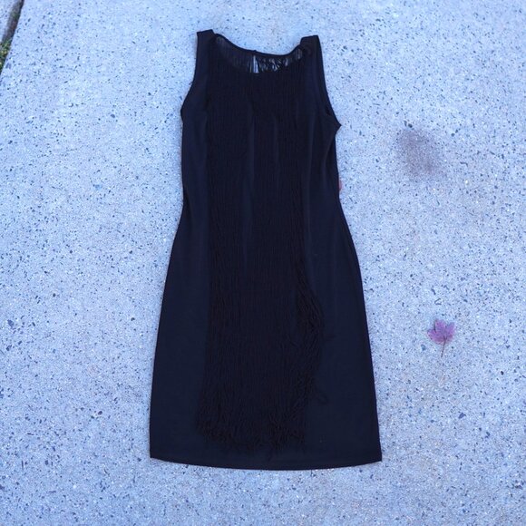 Sam Edelman Black Fringe Flapper Dress M Open Back Cocktail Party Gatsby - Picture 2 of 14